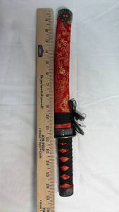 lot 11 image: Japanese Tanto-Style Knife with Red Brocade Scabbard