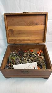 lot 53 image: Wooden Jewelry Box with Mixed Costume Jewelry Collection