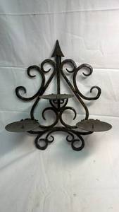lot 59 image: Wrought Iron Candle Holder with Scrollwork Design