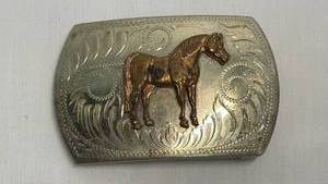 lot 62 image: German Silver Horse Belt Buckle