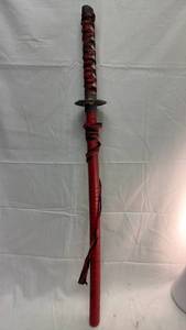 lot 102 image: Japanese Wakizashi Sword with Red and Black Wrapped Handle