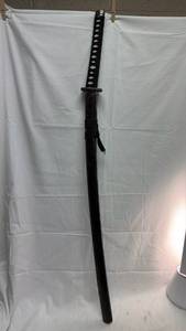 lot 103 image: Japanese Katana Sword with Black Wrapped Handle and Wooden Scabbard