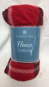 lot 130 image: Comfort Bay Red Plaid Fleece Throw Blanket 50x60 inches