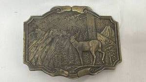 lot 137 image: Bronze Deer in the Wilderness Belt Buckle (1974, by James Lind)