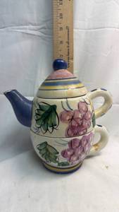 lot 167 image: Bella Casa Hand Painted Ceramic Tea Set with Grape Design by Ganz