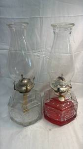 lot 186 image: Lamplight Farms Classic Glass Oil Lanterns with Traditional Burners