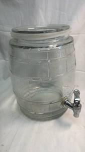 lot 192 image: Glass Barrel Beverage Dispenser with Spigot