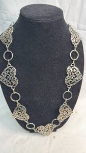 lot 221 image: Silver-Tone Filigree Heart Link Necklace