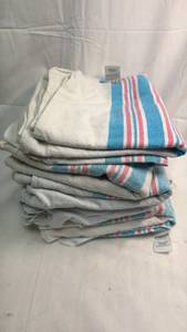 lot 228 image: Lot of 9 Cotton Receiving Blankets with Blue and Pink Stripes