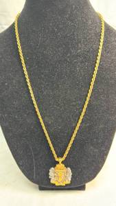 lot 230 image: Gold Tone Cross Heraldic Pendant Necklace with Lions and Crown