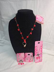 lot 255 image: Claires Heart Chain Necklace and Cherry Earrings Jewelry Set