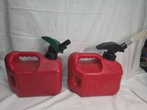 lot 279 image: Blitz 2-Gallon Gasoline Fuel Cans with Spout Set