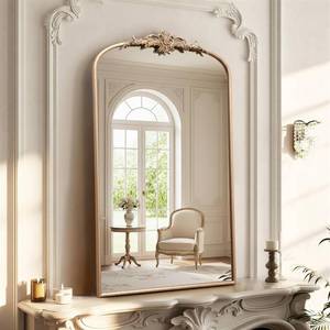 lot 131280 image: Retails for $130 Besdomus Vintage Gold Wall Mirror 24x42 Large Arch Champagne Gold Antique Wall Mounted Mirror - Traditional Ornate Home Decor for EntrywayFireplaceBathroom - Baroque Idea for Housewife