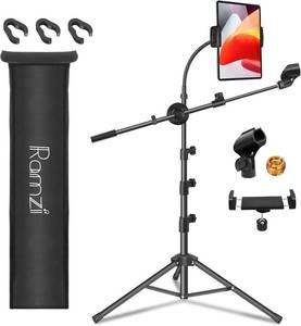lot 131295 image: Ramzi Mic Stand,6 In 1 Microphone Stand Floor Boom Mic Stand, Support Boom Gooseneck Mic Clips Tablet Phone Holder Any Combination With Mic Stand Bag
