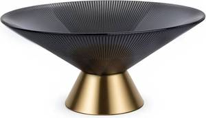lot 131299 image: Tapered Glass Decorative Bowl (Gray), 9.8 Inches Handblown Striped Design Glass Bowl with Rust Resistant Metal Base,Decorative Fruit Bowl for Home Decor,Table Centerpiece,Kitchen Island,Dining Decor