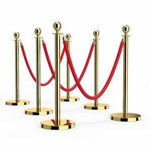 lot 131302 image: Kinsuite Premium Gold Stanchions with Red Velvet Ropes Set - 6 Pack OutdoorIndoor Event Posts, 31.5 Adjustable Fillable Base for Crowd Control, Weddings, VIP Sections & Retail Displays