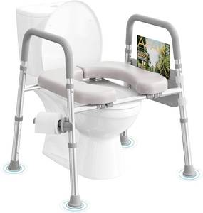 lot 231395 image: HOMLAND Raised Toilet Seat with Handles, Toilet Seat Riser for Seniors, Adjustable Height & Width, 400lb Elevated Handicap Toilet Seat, Fit Any Toilet, Grey