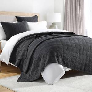 lot 231435 image: HORIMOTE HOME 100% Cotton Quilt Set King Size, Charcoal Pre-Washed Bedspreads Coverlet Set in Geometric Pattern, Cozy Lightweight Stitching Decorative Bedding Cover with 2 Shams for All Season