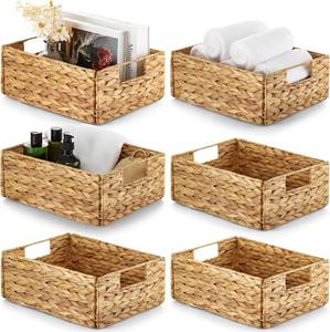 lot 231438 image: BLUEWEST Water Hyacinth Storage Baskets (Set of 6)   Woven Hyacinth Organizer with Carrying Handles, Laundry Basket for Organizing, Rattan Bin for Shelves
