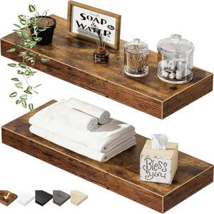 lot 331105 image: QEEIG Bathroom Floating Shelves for Wall - 15.7 Wall Mounted Shelf Over Toilet Farmhouse Home Decor Display Bookshelf Small 15.7 x 6.7 inch Set of 2, Rustic Brown (008-40BN)
