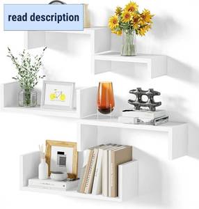 lot 131293 image: SRIWATANA Floating Shelves for Wall, Wall Shelves for Bathroom, Bedroom, Living Room, Kitchen, Office, Wood Shelves for Home Decor Set of 5 (Washed White)
