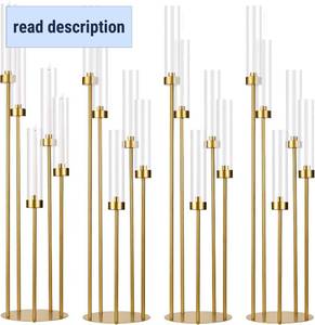 lot 131307 image: 5 Arm Candelabra with Acrylic Lampshade Set of 4 Gold Candelabra for Wedding Table Birthday Party Home Decoration 39.4 Candle Holder Fit LED Taper Candles