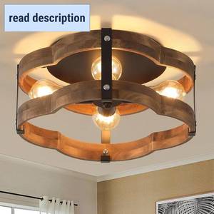 lot 231403 image: 4-Light Rustic Farmhouse Wood Flush Mount Ceiling Light Fixture 14.17 inch Oak Wood and Metal Cloud Cage Semi Flush Mount Ceiling Light for Hallway Hall Entry Bedroom Farmhouse Indoor, Black