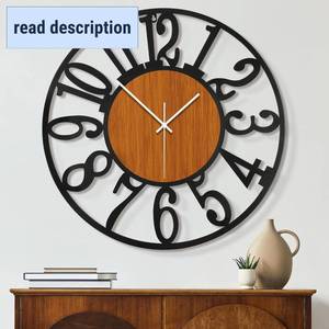 lot 231408 image: Maxstar Round Wall Clock for Living Room Decor Battery Operated Non Ticking Black Metal Wood Clocks for Home Living Room Garden Office Kitchen Decoration -16 inch