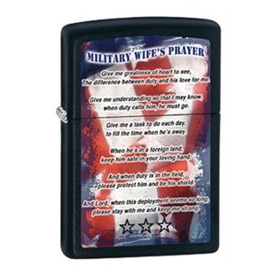 lot 20230 image: Fox Outdoor 86-28315 Military Wifes Prayer Zippo Lighter - Black Matte - Retail $28