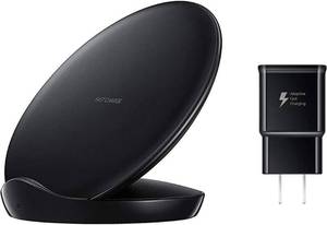 lot 20826 image: SAMSUNG Qi Certified Fast Charge Wireless Charger Stand (2018 Edition) Universally Compatible with Qi Enabled Smartphones - US Version - Black - EP-N5100TBEGUS - Retail $44