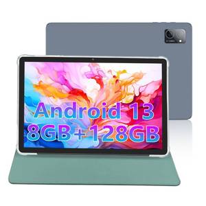 lot 20857 image: CONSUNG Tablet 10 inch Android 13(Full Metal Material), IPS HD Touch Screen(GG), 128GB8(44 Expansion) GB1TB Expandable, 5MP8MP Camera, WiFi6, BT5.0, 8000mAh Battery, GMS Certifie Tablet, Blue with Wireless Bluetooth Keyboard - Retail $109