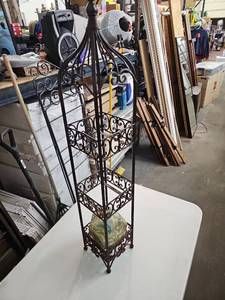 lot 58003 image: black wrought iron 3-tier corner Display Shelves