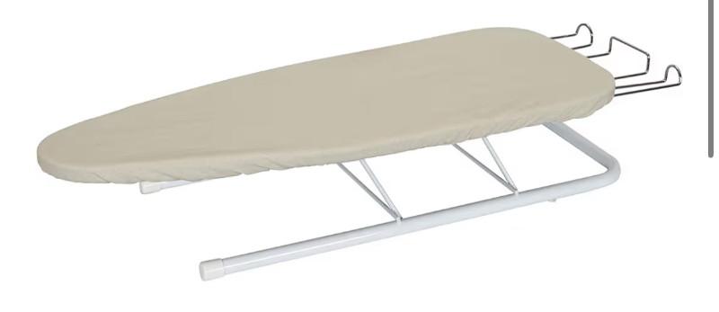 lot 2907 image: Household Essentials Tabletop Ironing Board with Iron Rest  Wood Top, Sturdy Metal Legs with Support Bars  Compact & Lightweight Ironing Board for Small Spaces, Dorms, Apartments  30x12 - Retail $0