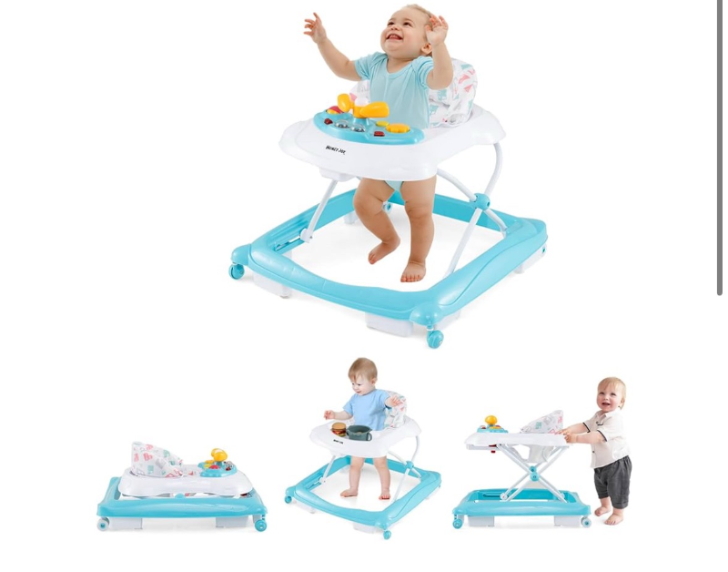 lot 3198 image: HONEY JOY Baby Walker, 5 in 1 Infant Activity Walker with Wheels, Music, Removable Cushion, Toddler Foldable Push Walker for Boys Girls, Anti-Rollover Walkers for Babies 7-14 Months (Green) - Retail $0