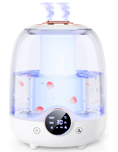 lot 2401 image: Humidifiers for Bedroom, 3L Tank for 30H 20dB Quiet Mist Time, Dual Nozzles, LED Lights, Smart Timer (248 Hours), Auto Shut-Off, Perfect for Baby and Large Rooms (White) - Retail $0