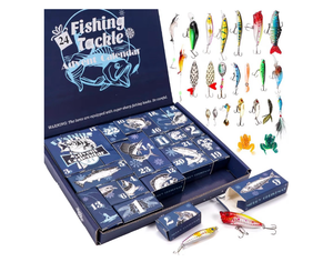 lot 2413 image: Fishing Advent Calendar 2025, Fishing Lure Advent Calendar 2025, 24 Days Christmas Countdown Fish Tackle Set Fish Bait Gift for Fisherman Adult Men Teen Boys - Retail $0