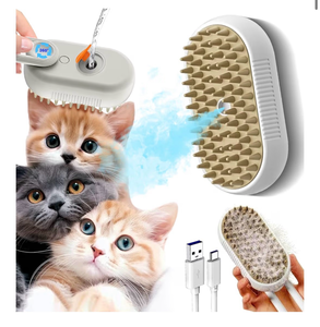 lot 2414 image: Cat Steam Brush Cats Brushs, Cat Steams Brushfor Shedding, 4-In-1 Self-Cleaning PetSteam BrushWith 360° Rotating Arm for Long and Short Hair Cats and Dogs Grooming Supplies - Retail $0