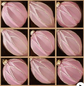 lot 2432 image: WDS WONDROUS Christmas Ball Ornaments, Vintage Ball & Teardrop Xmas Tree Ornament Set, Hanging Assorted Glass Balls for Holiday Home Party Decor (9Pcs, Pink & Gold Line) - Retail $0