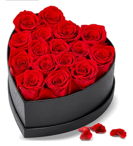 lot 2436 image: 16 Preserved Roses in Heart-Shaped Box - Eternal Love Gift, Long-Lasting Roses for Her - Forever Flowers - Ideal for Valentines Day, Anniversaries, Mothers Day - Elegant Display Box - Retail $0