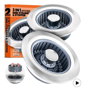 lot 2440 image: Sink Drain Strainer - Sink Stopper, 3 in 1 Kitchen Stainless Steel Drain Plug with Anti-Clog Basket, Pop-Up Cover Fits Standard 3-12�� Openings for Double Bowl Kitchen Sinks - Retail $0
