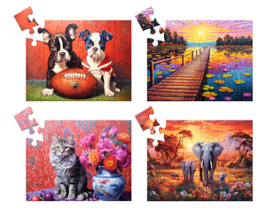 lot 2446 image: 4 Pack 24 Large Piece Jigsaw Puzzles Dementia Alzheimers Products and Activities for Elderly Seniors Puzzle Alzheimers Cognitive Game Easy Puzzle for Adults Gift for The Elderly with 4 Storage Bag - Retail $0
