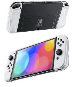 Clear Protective Case Compatible with Nintendo Switch OLED, Dockable Hard Shell for Switch OLED Console, Soft Cover with Comfortable Grip Design for joycon Controller - Retail: $0