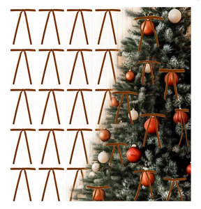 lot 2452 image: Velvet Bows Christmas Tree Velvet Ribbon Bows Xmas Ornaments 24 Pcs Khaki Velvet Christmas Bows Twist Tie Bow Christma Tree Garland Wreath Gift Wrapping Indoor Xmas Decor - Retail $0