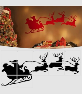 lot 2454 image: Chunful 53.15 Inch Large Christmas Sleigh Window Stencils for Painting Giant Reusable Christmas Wall Stencil Drawing Templates for Window Glass Door Wood Fence Garage Doors Holiday DIY Home Decor - Retail $0