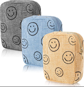 lot 2457 image: Cosmetic Bags for Women - 3PCs Corduroy Cosmetic Bag Aesthetic Women Handbags Purses Smile Dots Makeup Organizer Storage Makeup Bag Girls Case Bags (3Pcs all blue) - Retail $0