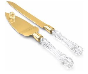 lot 2468 image: Adorox Elegant Cake Knife and Server Set - Stainless Steel with Crystal Handle - Perfect for Weddings & Anniversaries,and Special Celebrations (Gold) - Retail $0