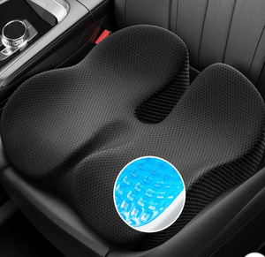 lot 2479 image: ZIKEE Car Seat Cushion for Driving with Cooling Gel, Ergonomic Memory Foam Seat Cushion for Car Provides Sciatica, Back, Tailbone Pain Relief and Intimate Ventilation, Anti-Slip & Breathable Cover - Retail $0