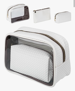 lot 2482 image: 3-in-1 Clear Toiletry Bag Set - Waterproof Travel Makeup Organizer with Textured Pouches, Transparent Cosmetic Case for Women (White) - Retail $0