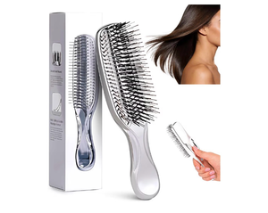 lot 2494 image: Plating Color Detangling Hair Brush, Dry and Wet Portable Hair Comb for Women and Men - Massage Scalp Brush for StraightCurlyFine Hair (Silvery) - Retail $0