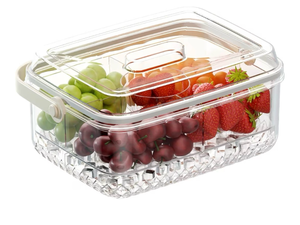 lot 2509 image: Fruit Ice Serving Tray, Chilled Veggie Tray, Shrimp Cocktail Serving Dish, Appetizer Serving Platter for Parties, Clear Party Platter with Lid and 4 Compartments Keeps Food Cool - Retail $0